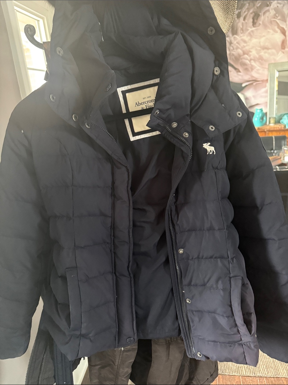 Abercrombie & Fitch Navy Quilted Hooded Puffer